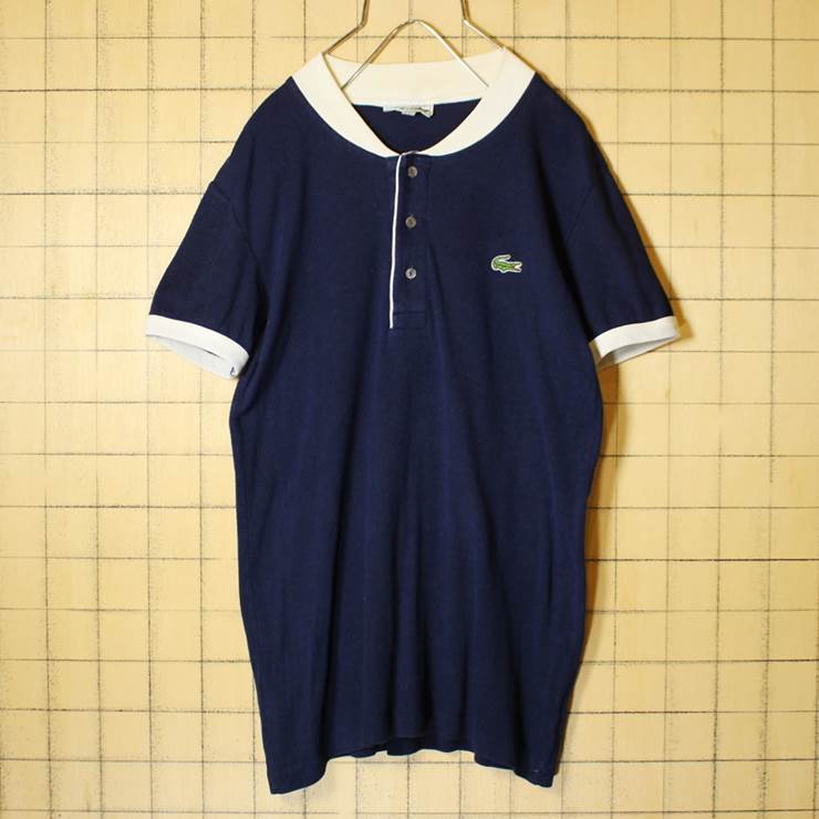 フランス製 70s フレンチラコステ Lacoste Tシャツ ワンポイント 半袖 ヘンリー ネック メンズS相当 レディースM相当 古着