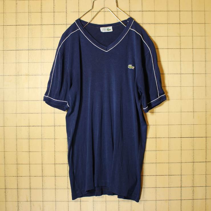 フランス製 70s フレンチラコステ Lacoste Tシャツ ワンポイント 半袖 Vネック メンズS相当 レディースM相当 古着