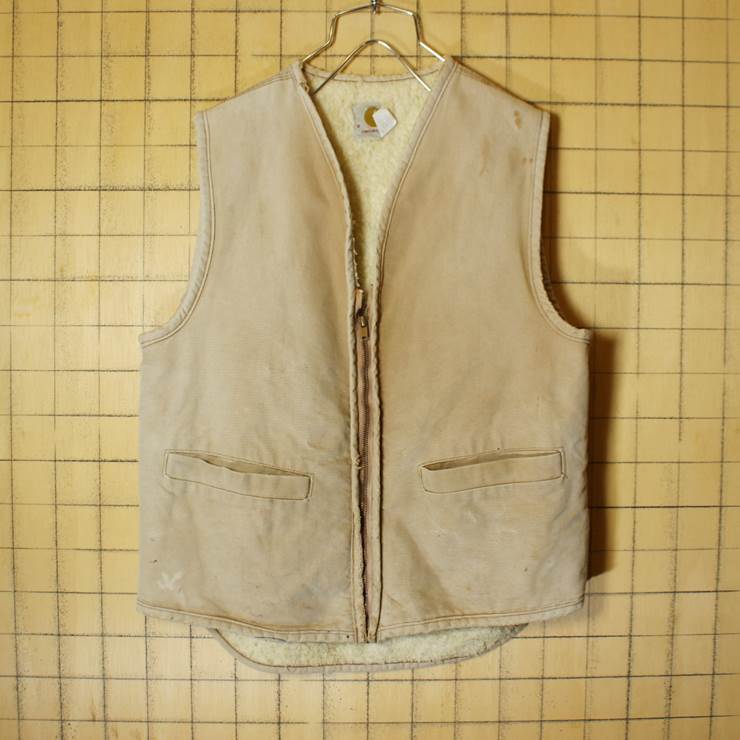 USA製 60s-70s Carhartt カーハート ダックベスト 裏地 ボアライナー メンズM 古着 ライトブラウン ハンティング SCOVILL 070319ss92