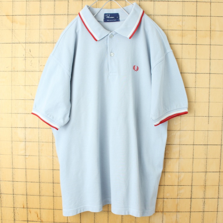 FRED PERRY フレッドペリー 半袖 ポロシャツ ブルーグレー メンズM ワンポイント ヨーロッパ古着