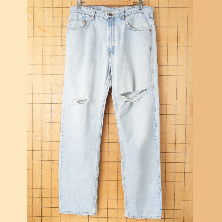 90s USA製 Levis505 リーバイス ブルー ダメージジーンズ デニムパンツ W34 アメリカ古着