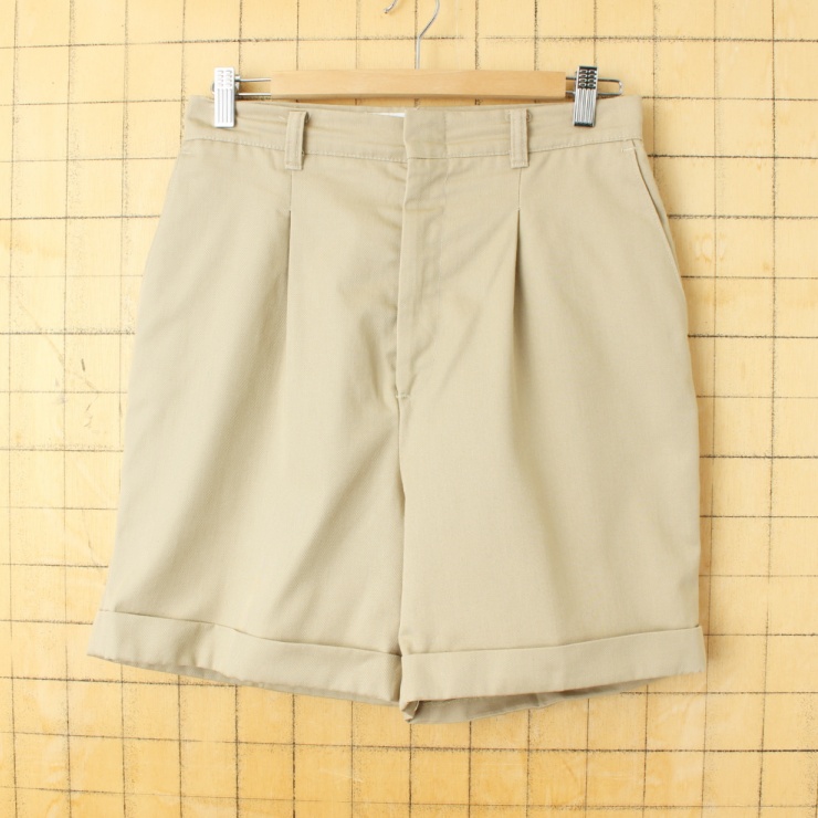 70s 80s USA製 DEE CEE コットン タック ショートパンツ ベージュ メンズW29相当 ショーツ ハーフ アウトドア アメリカ古着