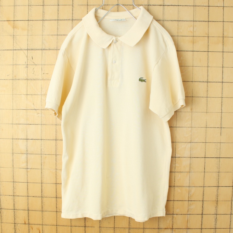 70s 80s フランス製 フレンチラコステ Lacoste 半袖 ポロシャツ イエロー メンズS相当 ワンポイント ヨーロッパ古着