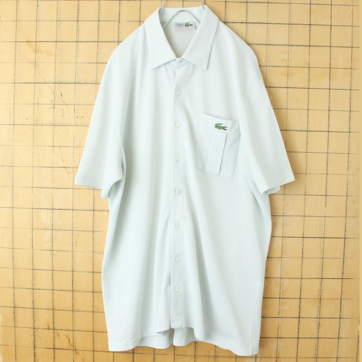 70s 80s スペイン製 フレンチラコステ Lacoste 半袖 シャツ ライトブルー メンズL相当 ヨーロッパ古着