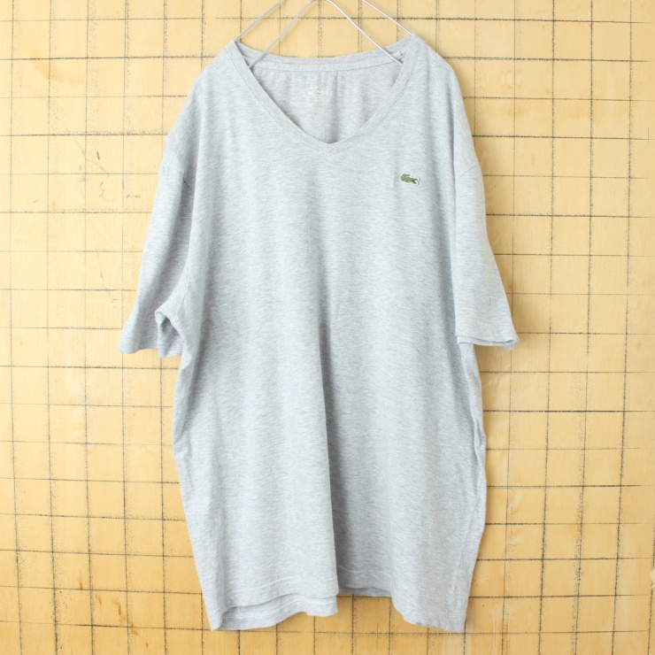 フランス企画 フレンチラコステ Lacoste 半袖 Vネック Tシャツ グレー メンズML相当 ヨーロッパ古着