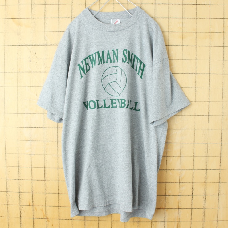 90s USA製 JERZEES NEWMAN SMITH VOLLEYBALL プリント 半袖 Tシャツ グレー メンズL アメリカ古着
