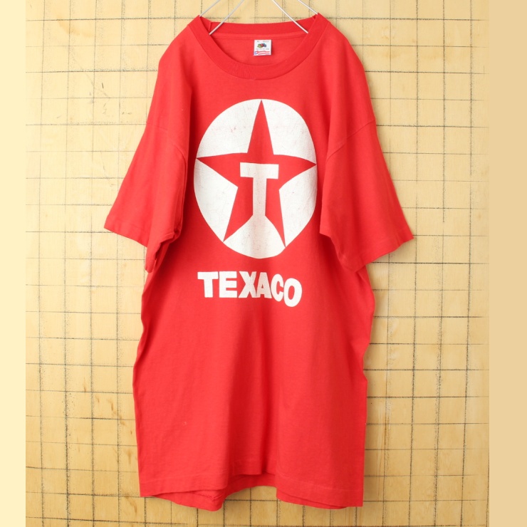 90s USA製 FRUIT OF THE LOOM TEXACO テキサコ プリント 半袖 Tシャツ レッド メンズXL アメリカ古着