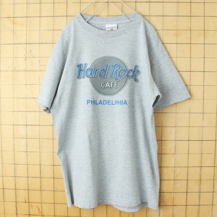 90s USA Hard Rock CAFE PHILADELPHIA プリント Tシャツ 半袖 グレー メンズM アメリカ古着