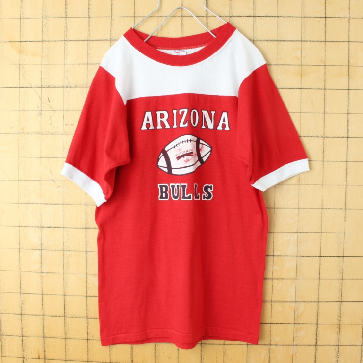 70s 80s BRITTANIA プリント フットボール Tシャツ 半袖 レッド レディースS キッズサイズ アメリカ古着