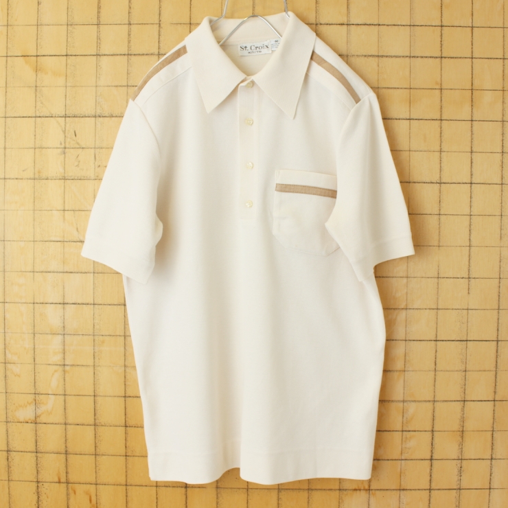 70s 80s USA St.Croix ポリニット ポロシャツ メンズM ベージュ 半袖 アメリカ古着