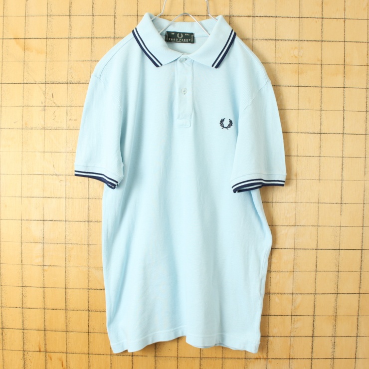 イタリア製 FRED PERRY フレッドペリー ポロシャツ ライトブルー メンズSM相当 半袖 ヨーロッパ古着