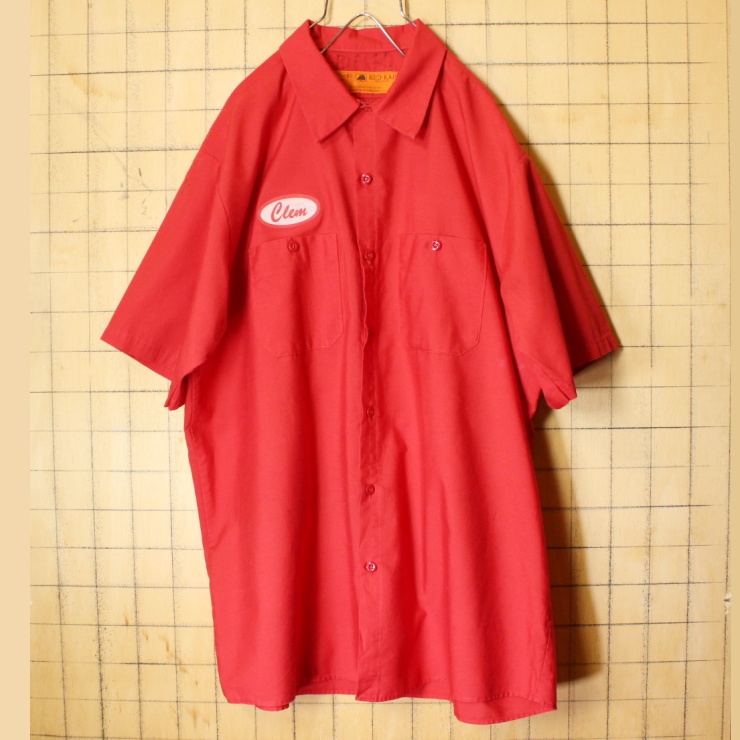 ビッグサイズ 70s 80s USA製 RED KAP レッドキャップ ワッペン ワーク シャツ レッド メンズXL 半袖 アメリカ古着 071322ss113