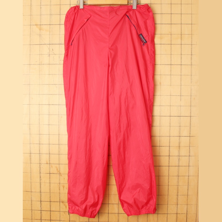 80s USA patagonia パタゴニア ナイロン パンツ レッド メンズS アウトドア リップストップ シェル アメリカ古着