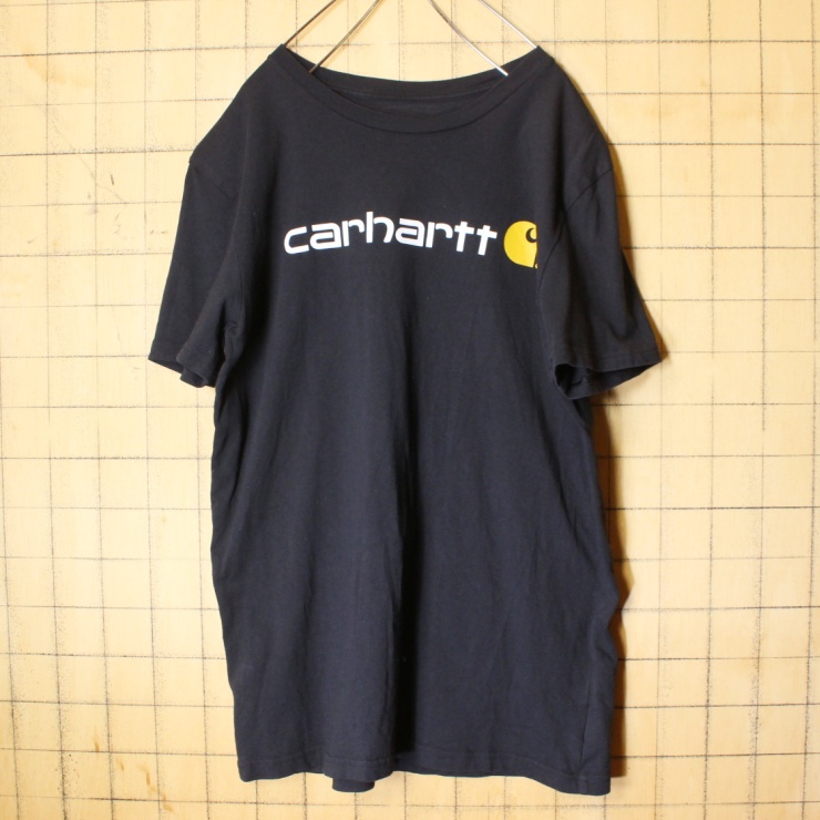 USA carhartt カーハート ロゴプリント Tシャツ ブラック 半袖 メンズSM相当 アメリカ古着