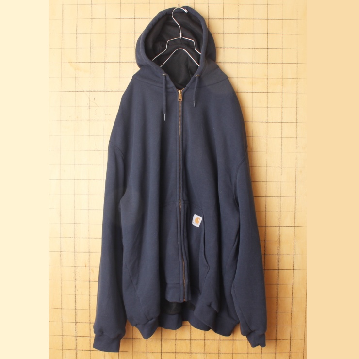 ビッグサイズ USA carhartt カーハート ジップアップ スウェットパーカー ネイビー メンズ3XL 裏メッシュ フーディー アメリカ古着