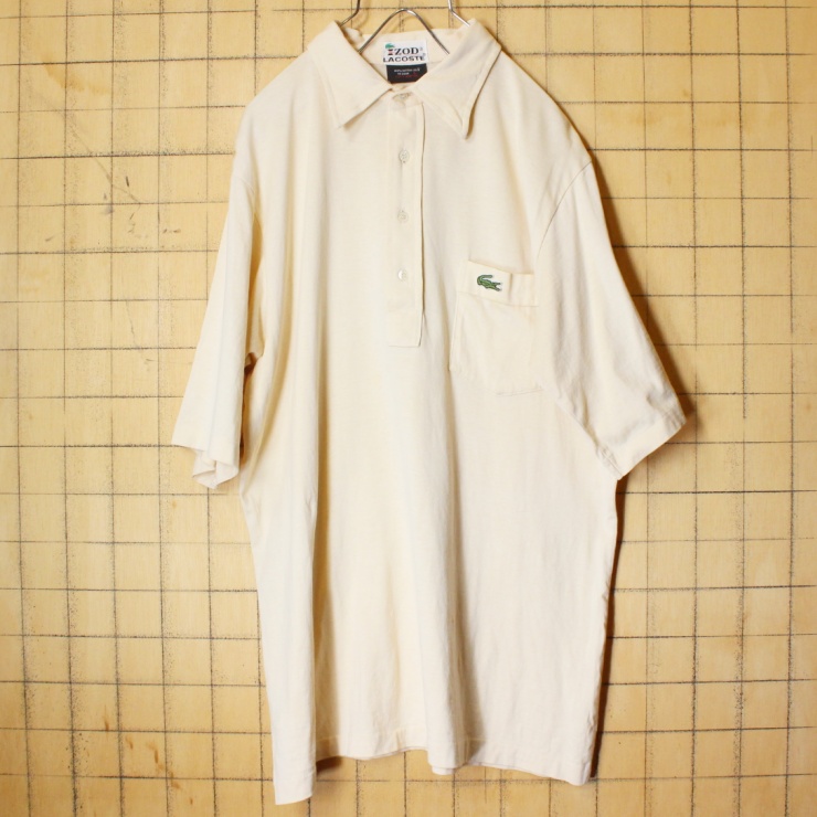 70s IZOD LACOSTE ラコステ 半袖 ポロシャツ ベージュ メンズL ワンポイント アメリカ古着