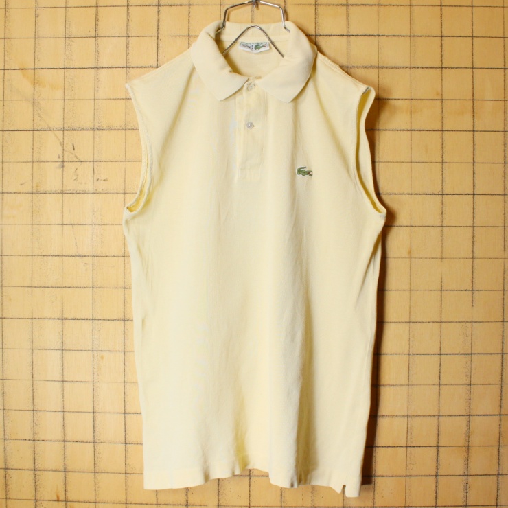 70s 80s フランス製 フレンチラコステ Lacoste リメイク ノースリーブ ポロシャツ イエロー レディースML相当 ワンポイント ヨーロッパ古着