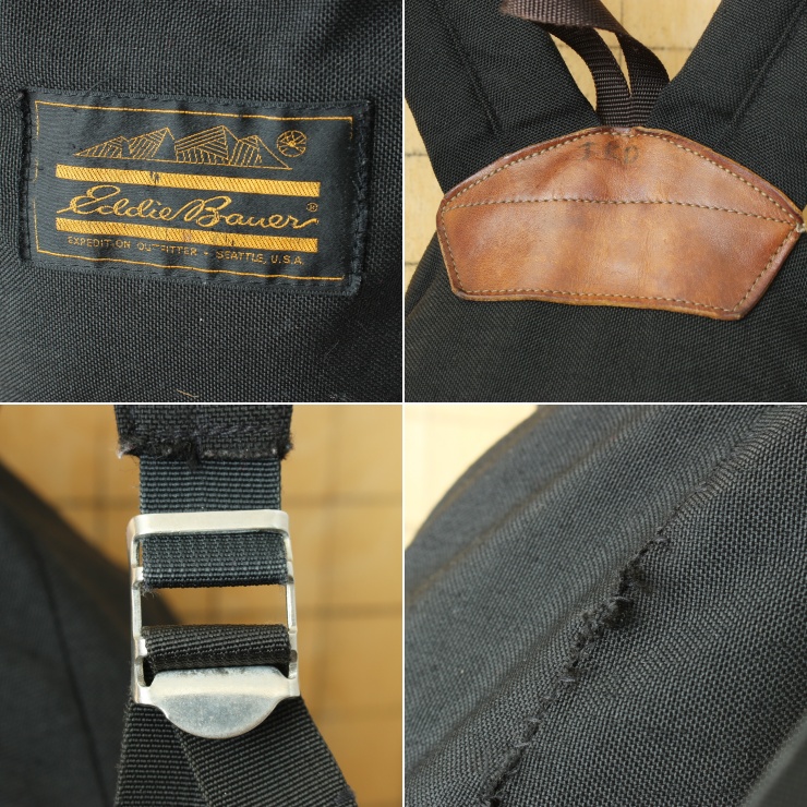 70s 80s USA Eddie Bauer エディーバウアー ボトムレザー リュックサック ブラック バックパック アウトドア アメリカ古着