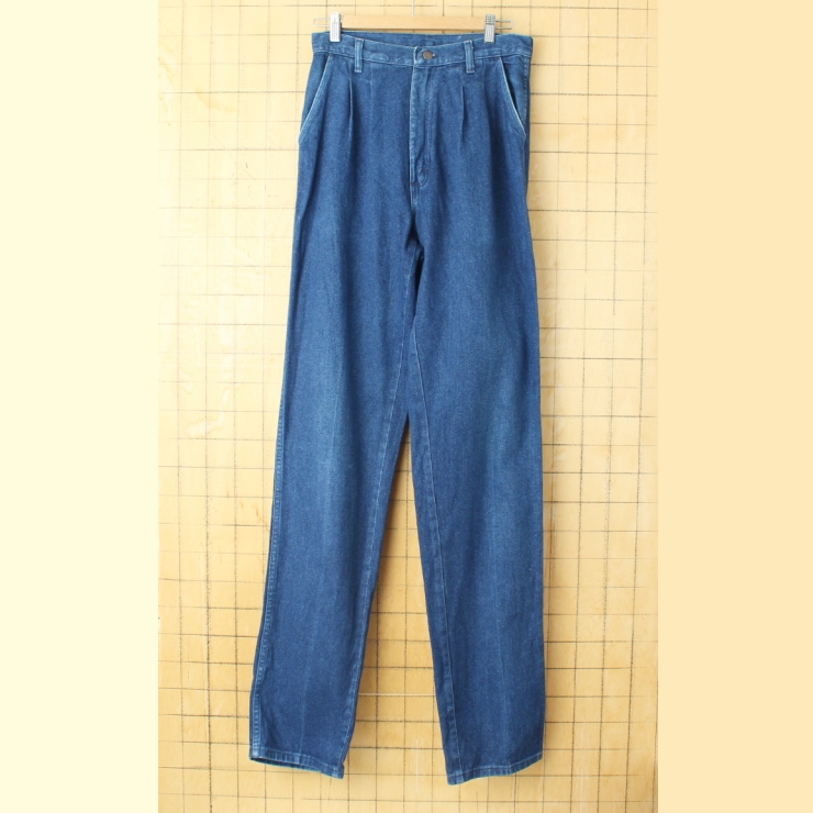 80s USA製 Wrangler 70NV ブルーデニム タックパンツ W30 スラックス ジーンズ アメリカ古着