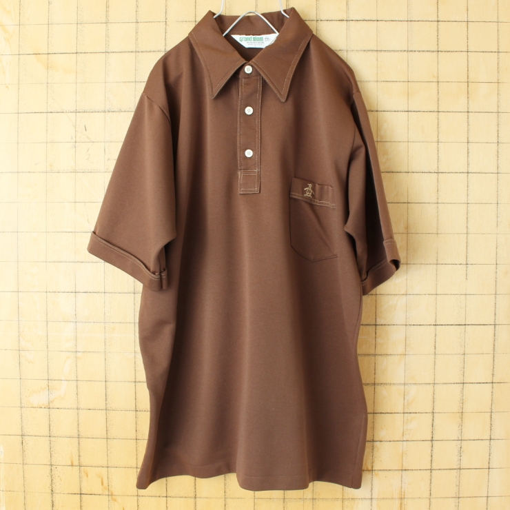 70s 80s USA製 Grand Slam MUNSINGWEAR ポロシャツ メンズL ブラウン 半袖 アメリカ古着
