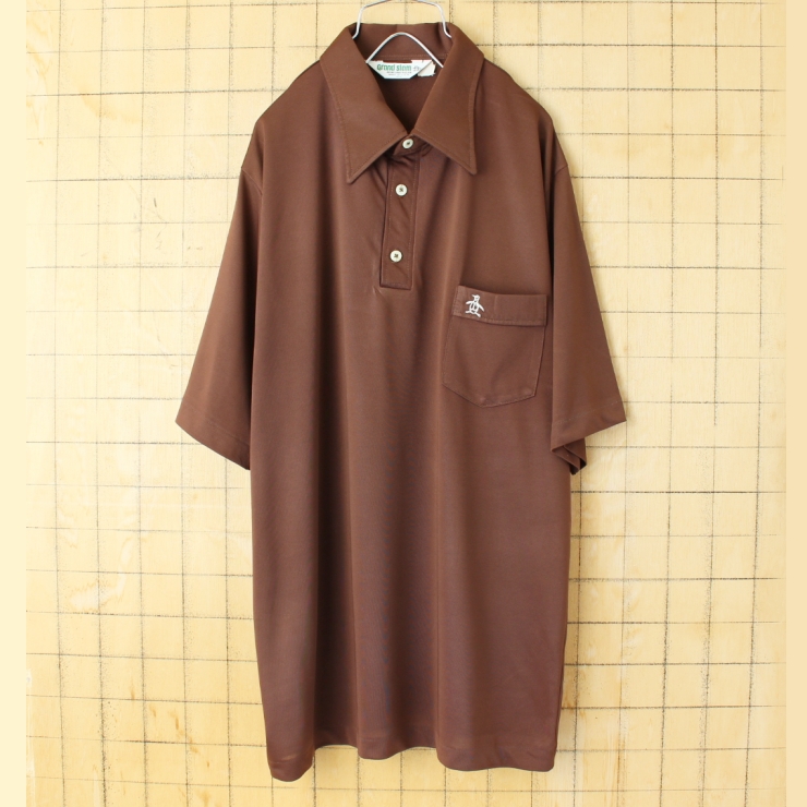 70s 80s USA製 Grand Slam MUNSINGWEAR ポロシャツ メンズXL ブラウン 半袖 アメリカ古着