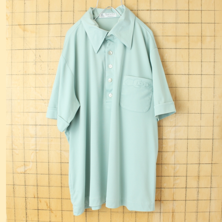 70s 80s USA Country Club ポロシャツ メンズXL ライトグリーン 半袖 アメリカ古着