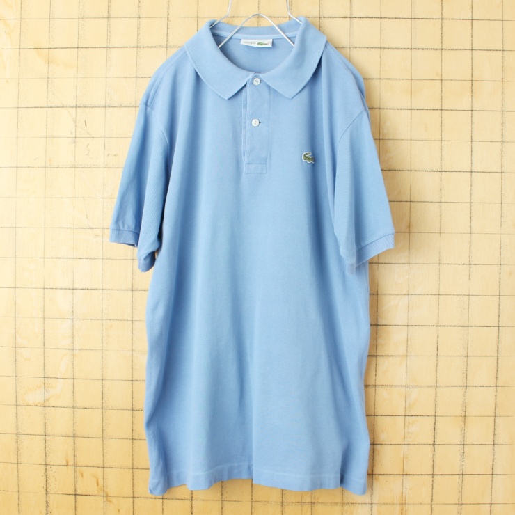 80s フランス製 フレンチラコステ Lacoste 半袖 ポロシャツ ライトブルー メンズM相当 ワンポイント ヨーロッパ古着