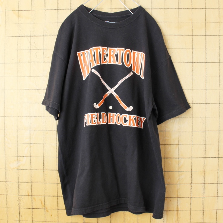 USA champion チャンピオン WATERTOWN FIELD HOCKEY 両面プリント 半袖 Tシャツ ブラック メンズL アメリカ古着
