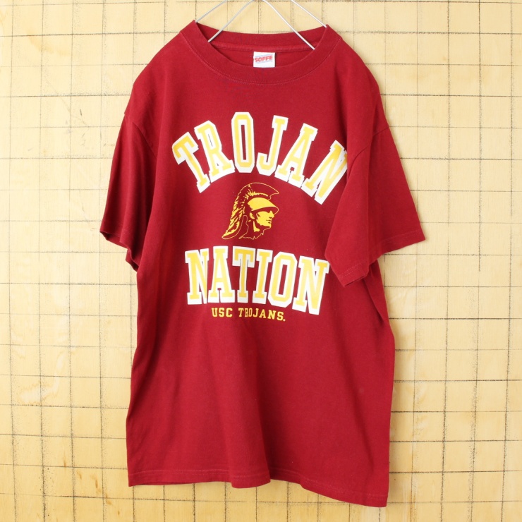 USA SOFFE TROJAN NATION プリント 半袖 Tシャツ レッド メンズM アメリカ古着