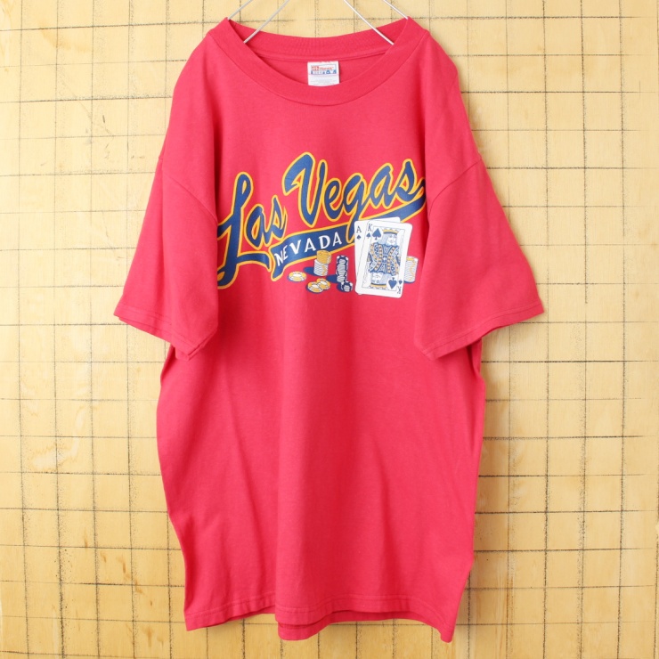 USA Hanes Las Vegas NEVADA プリント 半袖 Tシャツ レッド メンズL アメリカ古着