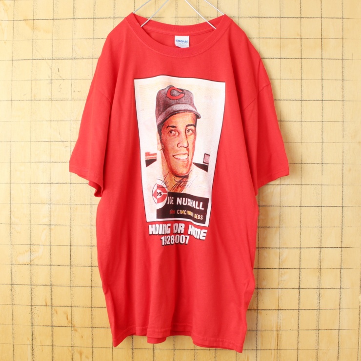 USA GILDAN JOE NUXHALL プリント 半袖 Tシャツ レッド メンズL アメリカ古着