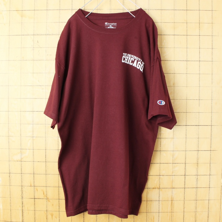USA champion チャンピオン CHICAGO 両面プリント 半袖 Tシャツ ボルドー レッド メンズXL アメリカ古着