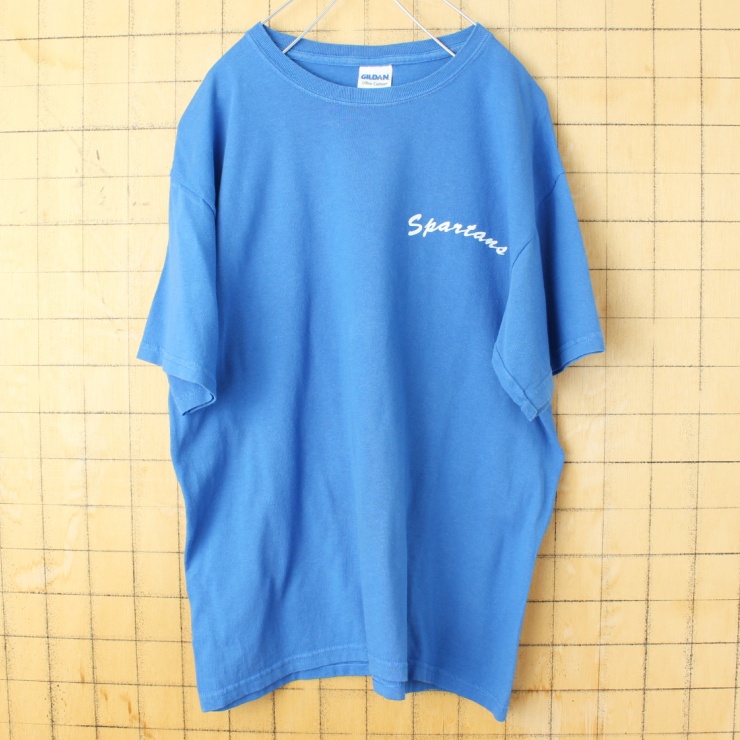 USA GILDAN Spartans 両面プリント 半袖 Tシャツ ブルー メンズM アメリカ古着