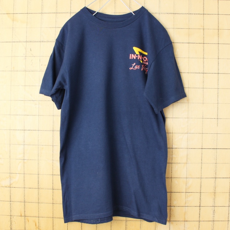 USA IN-N-OUT BURGER LasVegas 両面プリント 半袖 Tシャツ ネイビー ブルー メンズS アメリカ古着