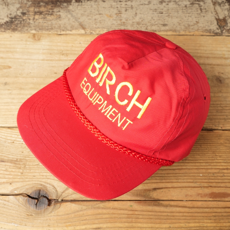 80s 90s USA BIRCH EQUIPMENT コットンキャップ 帽子 レッド フリーサイズ アメリカ古着