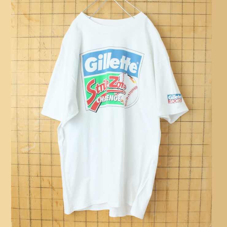 90s USA製 Hanes Gillette Strike Zone CHALLENGE プリント 半袖 Tシャツ ホワイト メンズXL アメリカ古着