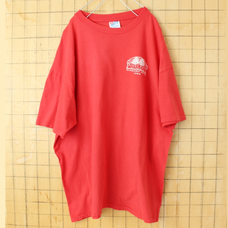 ビッグサイズ 90s USA製 Hanes PINE CREST プリント 半袖 Tシャツ レッド メンズXXL アメリカ古着
