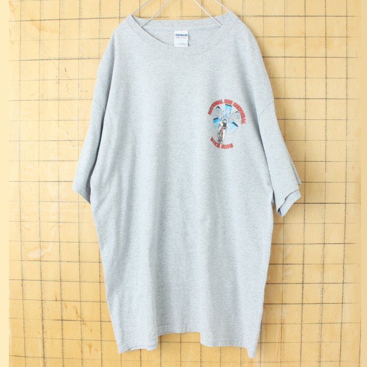 USA GILDAN NATIONAL EMS MEMORIAL BIKE RIDE 両面プリント 半袖 Tシャツ グレー メンズXL アメリカ古着