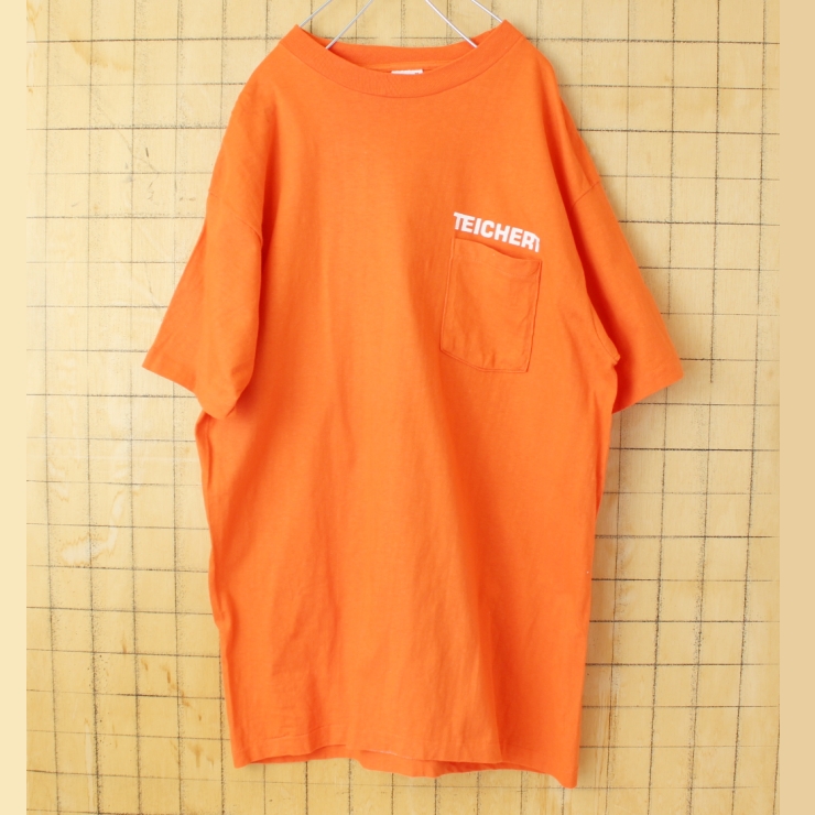 90s 00s USA製 anvil TEICHERT 1ポケット プリントTシャツ オレンジ メンズXL 半袖 アメリカ古着