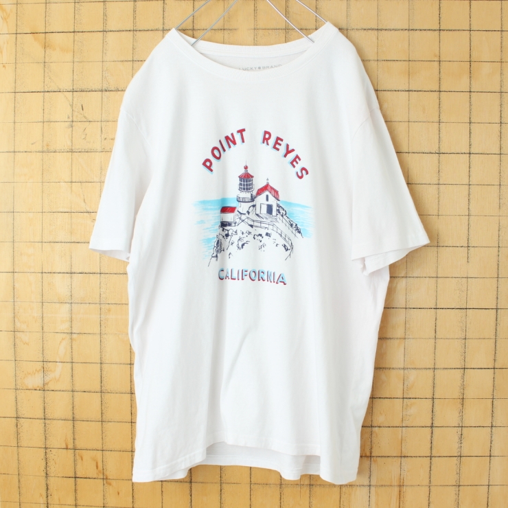 USA LUCKY BRAND POINT REYES CALIFORNIA プリントTシャツ ホワイト メンズL 半袖 アメリカ古着