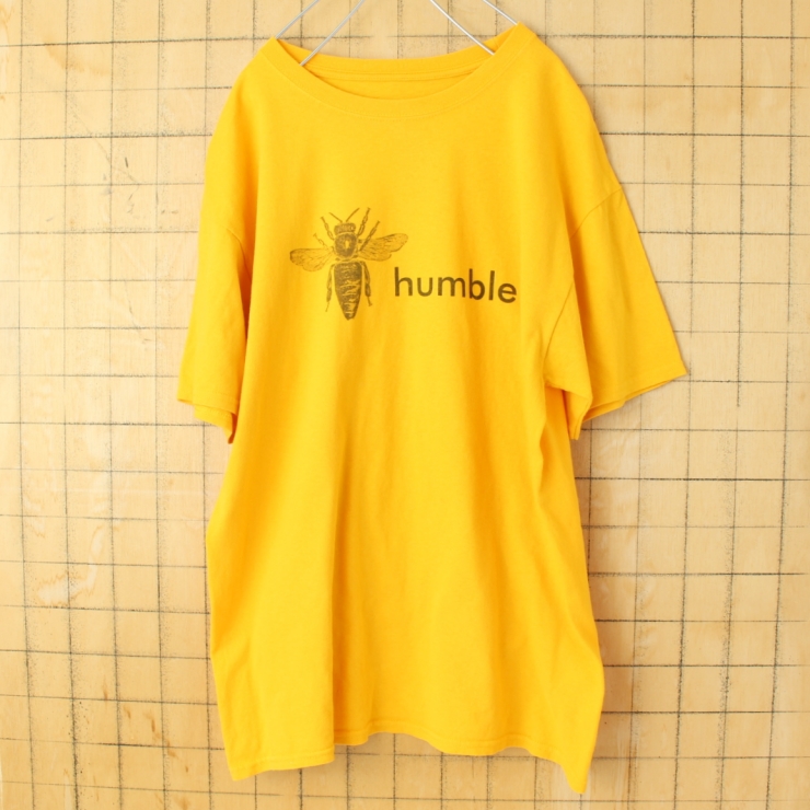 USA MAKERONE humble クマバチ プリントTシャツ イエロー メンズL 半袖 アメリカ古着