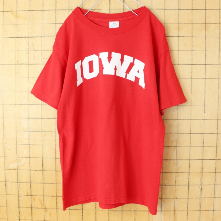90s 00s USA製 DELTA PRO WEIGHT IOWA プリントTシャツ レッド メンズM 半袖 アメリカ古着