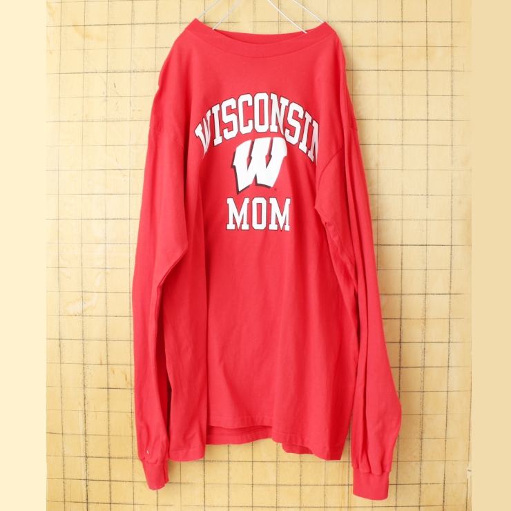 90s 00s USA twism WISCONSIN プリント 長袖 Tシャツ ロンT レッド メンズXL アメリカ古着