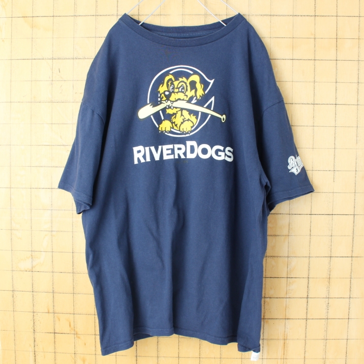 USA Majestic RIVERDOGS プリントTシャツ ネイビー メンズXL 半袖 アメリカ古着