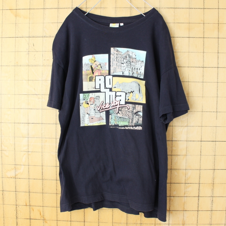 EURO ROMA vice city GTA プリントTシャツ ブラック メンズL 半袖 ヨーロッパ古着