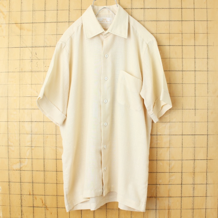 60s 70s USA Countess Mara 半袖 ボックス シャツ ベージュ メンズM アメリカ古着