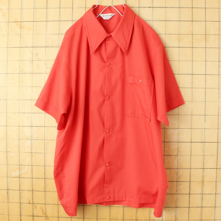 60s 70s USA製 OLYMPIAN HILLDALE CARD & CAMERA ワーク ボックス シャツ レッド メンズL相当 半袖 アメリカ古着
