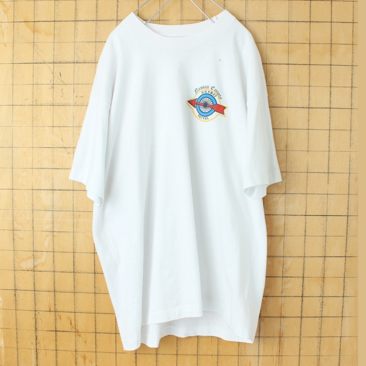 80s 90s USA製 FRUIT OF THE LOOM BEST Nassau County HIGHWAY PATROL 半袖プリントTシャツ ホワイト メンズXL アメリカ古着