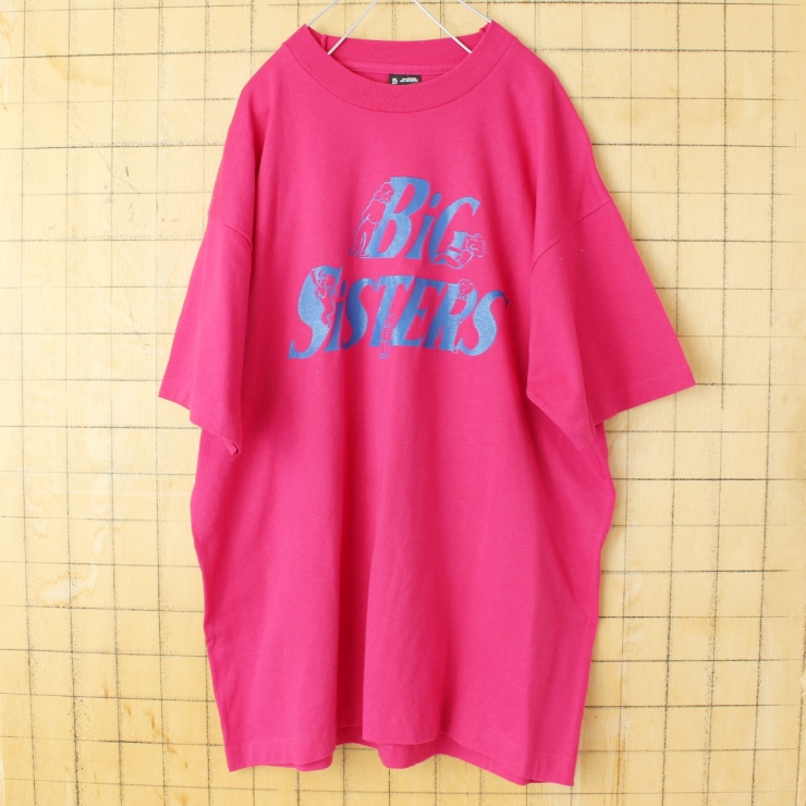 80s 90s USA製 FRUIT OF THE LOOM BEST BiG SiSTERS 半袖プリントTシャツ ピンク メンズXL アメリカ古着