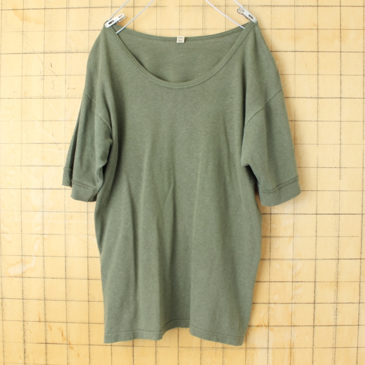 ドイツ軍 トレーニング 無地 Tシャツ カーキ グリーン 半袖 メンズM相当 ヨーロッパ古着 071625ss1
